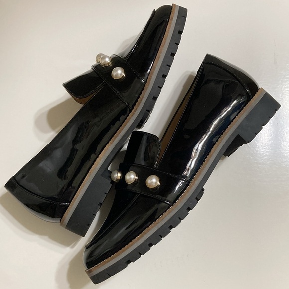 🔳 Alex Marie 🔳 Black Patent Leather Loafers with Pearl Accents  Size 9.5 - Picture 6 of 13